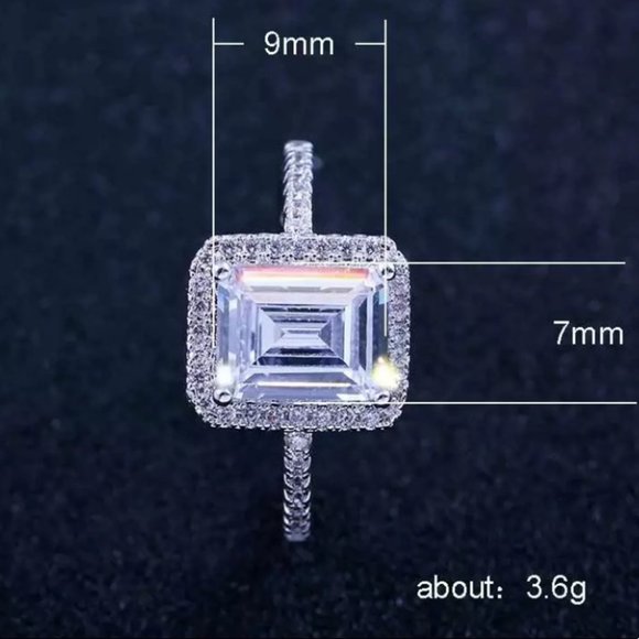 New* 925 Silver Emerald Cut White Sapphire Ring - Picture 8 of 9